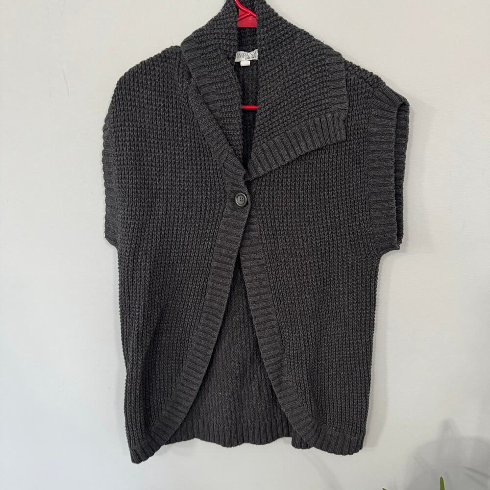 Company by Ellen Tracy One Button Short Sleeve Cardigan Sweater Size Small Gray